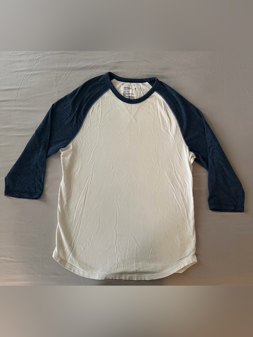 Express Men's Jersey Baseball Raglan 3/4 Sleeve Shirt White Navy Small S